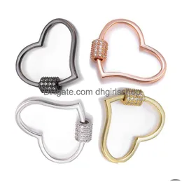 CLASPS HOOKS RIVERSR CZ MICRO PAVE SCREW VIT POCK GUL GUL Black Peach Heart Form Copper Zircon Pendant Connectors Diy Jewelry Fi Dhdzo