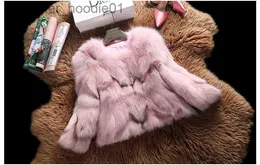 Womens Fur Faux Fur New Winter fashion womens full pelt real natural fox fur three quarter sleeve oneck gradient color warm thickening short fur coat casacos SMLXL L23