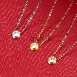 Pendant Necklaces Singel CZ diamond Pendant Rose Gold Silver Color Necklace for Women Vintage Collar Costume Jewelry only with bag x0913