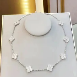 Modemärke Van Clover Necklace för kvinnors hänge halsband Designer smycken 18K guldpläterad rostfritt stål-pärlemor 10 Full diamantblommahalsband