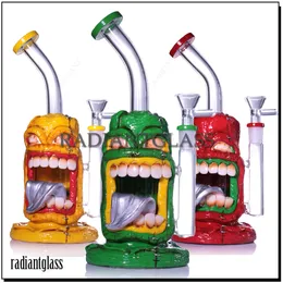 1PC Glass Bong 3D Hookah Sticking tongue out Hallowen Style Dab rig horror glass bongs Multi-color Funny Hookah with Bowl Smoking Accessories