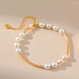 Strand Vlen Bracciale di perle di conchiglia naturale per donna Tubo di rame Bracciali placcati oro Gioielli di lusso regolabili Pulseras Mujer Girl