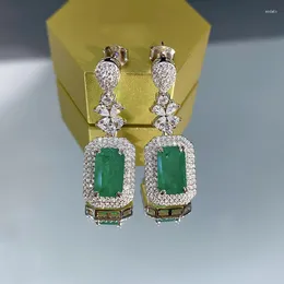 Dangle Earrings 2023 925 Silver Euramerican Ins Style Simulation Emerald 6 10 Full Bore Female Cross-border Model