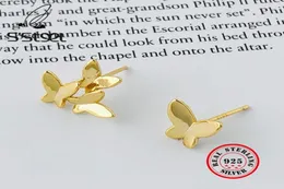 S039Steel Butterfly Stud Earrings 925 여성을위한 스털링 실버 이어링 한국 귀여
