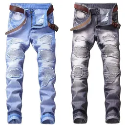 2023New Men Jeans Europeanand American Luxury Designer Hole Light Blue Dark Gray Man Long Pants Long Pants Streetwear Denim Skinny Slim Straigh