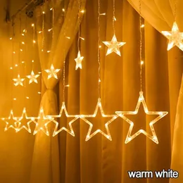 2 5M Romantic Fairy Star Led Curtain String Light Warm white 220V 110V Xmas Garland Light For Wedding Party Holiday Christmas Deco255W