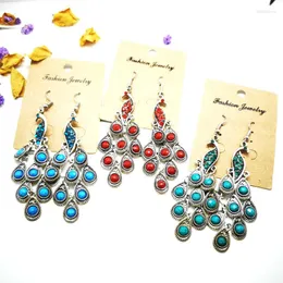 Dangle Earrings Vintage Colorful Handmade Peacock Inlaid Beads E005
