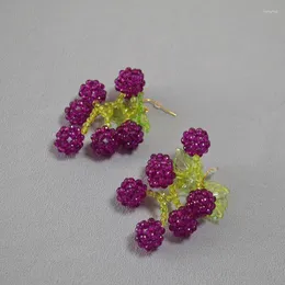 Hoop Earrings Korean Version Of Sen Style Literary And Artistic Sweet Fairy Handcrafted Purple Grapes Exaggerated Star Same Large