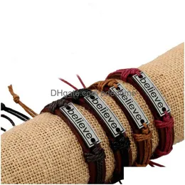 Charm Armband Letter Tro ID Tag String Justerbar läderarmband Armband Bangle Cuff For Women Men Fashion Jewelry Will och Dhob4