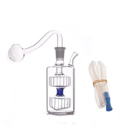 Partihandel Färgglada fyrkantiga mini vatten dab rigg bong kreativ 10 mm kvinnliga glasoljebrännare rör med silikonslang och skål