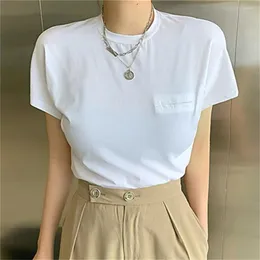 女性用TシャツプランプのTシャツスリムセクシー2023夏のスタイリッシュなショートスリーブシックカジュアルオールコットンストリートソリッドティートップス