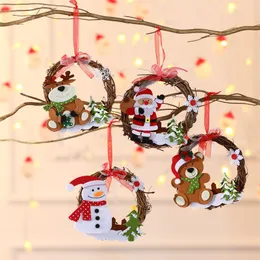 Cute Non-woven Wooden Santa Claus Elk Christmas Garland Xmas Tree Decorations Hanging Pendant Ornament For Home New Year