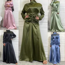 Roupas étnicas Ramadan Eid Djellaba Feminino Vestido Muçulmano Plissado Design Dubai Suave Grosso Cetim Abaya Turquia Islam Abayas Robe