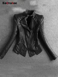 女性用ジャケットEotvotee Streetwear Faux Leather Jacket Women Fashion Down Down Collar Faux Pu Coatソリッドスリム長袖アウター230912