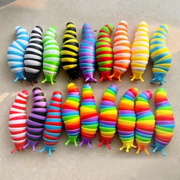 Fidget slug 3d artikulerade leksakssensoriska sniglar lättnad för småbarn baby barn pojkar flicka regnbåge vigga larv sensoriska masklekar leksaker