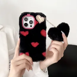 new black Lovely Cute Sweetheart Furry Fur Phone Cases Case For iPhone 15 14 13 12 11 PRO MAX mini XR XS 7 8 BACK PROTECITVE