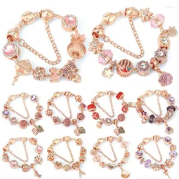 Strand Collezione in oro rosa Gioielli Perline in vetro dolce Fai da te Bracciale originale Ragazza Papillon Fiore Accessori moda Regalo