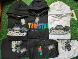 Mens Hoodies Moletons Trapstar completo agasalho com capuz arco-íris toalha bordado decodificação com capuz roupas esportivas masculinas e femininas terno com zíper calças Tamanho SX