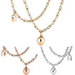 Fashion Luxury necklace hardwear jewelry designer lock ball pendant horseshoe necklaces for women party Rose Gold Platinum long Ch290F