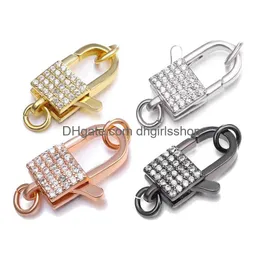 Clasps Hooks Riversr Cz Micro Pave Lobster White Pink Yellow Gun Black Lock Shape Connection Spring Buckle Diy Jewelry Making Supplier Dh8Ru