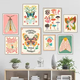 Mushroom Butterfly Inspirational Nursery Wall Art Picture Canvas Painting Nordic Posters And Prints Living Room Decor L01