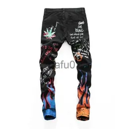 Erkek kot pantolon qnpqyx amerikan sokak tarzı moda erkek kot pantolon beyaz siyah ince fit tasarımcı baskılı kot pantolon erkek elastik punk pantolon hip hop jeans ho212q x0914