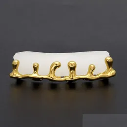 Gold Plated Teeth Grillz Volcanic Lava Drip Grills High Quality Mens Hip Hop Jewelry Drop Delivery Dhw3N