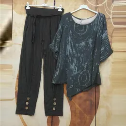여자 2 피스 바지 세트 여성 캐주얼 티셔츠와 긴 정장 패션 프린트 느슨