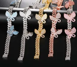 Mens Jewelry Luxury Designer Butterfly Necklace State Diamond Cuban Link Chain 12mm 아이스 아웃 힙합 블링 체인 Jewelry Rapp4165535