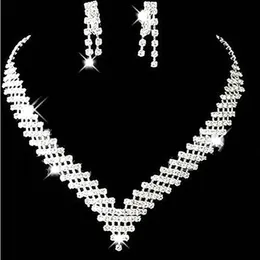 Baratos conjuntos de jóias de noiva de casamento meninas brincos colar cristais formal festa de natal strass acessórios mais vendidos243o
