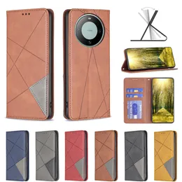 Cases For Google Pixel 8 7 7A Huawei Mate 60 Pro Honor 90 5G Lite Samsung M34 5G S23 FE Geometry Leather Wallet Vertical Hybrid Closure Hybrid Flip Cover Suck Magnet Pouch