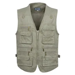 Mäns västar 8xl 9xl 10xl manlig casual sommar stor storlek bomull ärmlös väst med många 16 fickor män multi pocket pograph waistcoat 230914