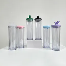 20oz BPA gratis förbelad glöd i mörk dubbel vägg snölobe kurva klart transparent isolerad plast akryl vinylkoppar med bottenhål för öl soda popvatten