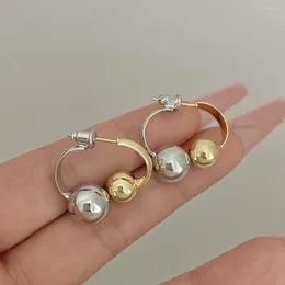 Hoop Earrings Two Tone Color Beaded Ball Circle Hanging Women Jewelry Punk Hiphop Designer Metal Copper Alloy Earring Accessory