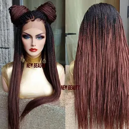 250density Full Lace Front Braid Wigs Ombre Brown Color Jumbo Braids Black Women을위한 가발 Baby Hair 2480과 마이크로 꼰 가발 2480