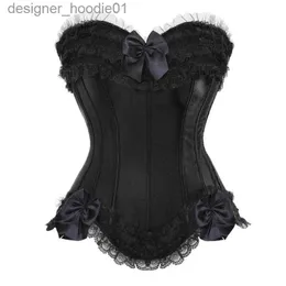 Women's Shapers Bustiers Corsets Women Sexy Satin Overbust Corset Top Lace Bowknot Decorated Clubwear Showgirl Body Shaper Plus Size S-6XL L230914