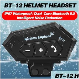Interfono per moto Bt-12 12S Casco Senza fili Bluetooth 5.0 Cuffie Mani Auricolare Musica stereo Anti-interferenza Goccia impermeabile Del Dhv8H