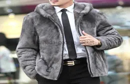 Men's Fur Faux Fur men039s leather coats overcoat turndown collar homens jaqueta de couro leather hooded jacket mens fur coat outerwear 7548248974171415L230914
