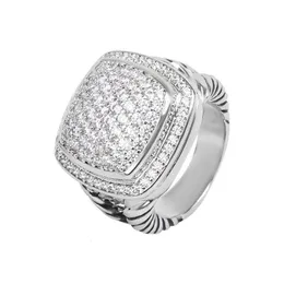 Designer DY Anello Luxury Top Square 17MM Zircone Imitazione Diamante Stile Moda Anello con filo intrecciato Accessori gioielli moda Romantico regali di San Valentino