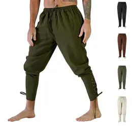 Halloween vuxna män Medieval Renaissance Lounge Pirate Horseman Loose Pants Black Brown Navigator Leg Bandage