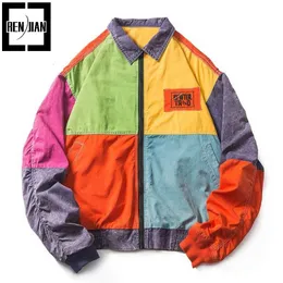 Mens Jackets Fashion Oversized Hip Hop Jacket Hi Street Patched Coat Boyfriend Style Outerwear Pattchwork Y2K Tops 230912