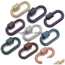 Clasps Hooks Riversr Cz Micro Pave Screw Accessories White Rose Yellow Gun Black Fuchsia Orange Purple Oval Copper Zircon Diy Jewelry Dhfcx