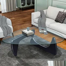 Living Room Furniture Black Coffee Table Triangle Glass Solid Wood Base Fit Drop Delivery Home Garden Otd7S