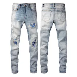Blå jeans byxor smala passform mäns målade hiphop-sträcka rippade män mager denim byxa mens avslappnade byxor stor storlek 28-40 US Storlek 6646