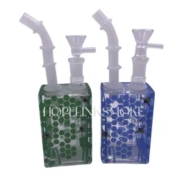 4-Zoll-Quaderglasflaschen-Wasserpfeifen-Rauchbongs mit Wabenbienenmustern, abnehmbarem Unterrohr und Mundstück
