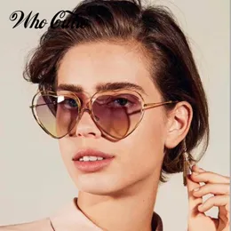 WHO CUTIE Love в форме сердца, женские солнцезащитные очки 70-х годов, проволочная оправа, 2021, винтажные ретро тонкие солнцезащитные очки «кошачий глаз», градиентные линзы 6412861