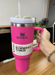 Stanley Hot Pink 40-Unzen-Becher mit Griff, isolierter Trommeldeckel, Strohhalm, Edelstahlbecher, Stanley Wassermelonenlöscher, H2.0-Logo, Kaffee-Glyzinienbecher mit Logo, N0914799