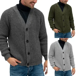 Kurtki męskie jesienne zimowe męskie sweter dzianin w rozmiarze chłopcy w stylu vintage szary guzik kardigan w górę długiego rękawu V szyja górska top xxl Street Knitwear 230914