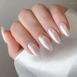 Fałszywe paznokcie długie migdałowe palce księżyca biały kolor 24pcs moda prasa na paznokcie