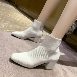 designerskie buty kobieta zimowe botki śnieżne damskie masywne buty na wysokim obcasie moda kostka Krótkie sock sock sock kwadratowe palce